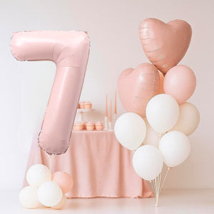 Matte Pink Birthday Balloon Bundle 18pk – Number 7 & Heart Foil Balloons