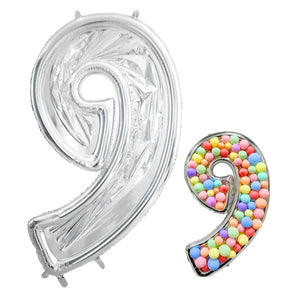 165cm Jumbo Silver Foil Balloon Mosaic Number 9 Frame