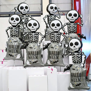 Jumbo Skeleton & Happy Halloween Tomb Standing Foil Balloon 118cm