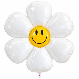 Giant Smiling Face White Daisy Shaped Foil Balloon