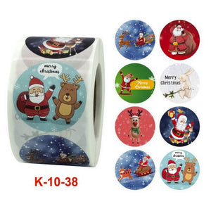 3.8cm Round Paper Christmas Stickers 500 Roll - 8 Designs