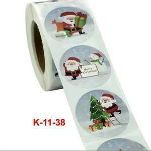 3.8cm Round Paper Christmas Stickers 500pcs Roll - Santa & Snowman - 8 Designs