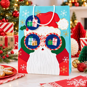 Elf Believe Santa Christmas gift bag with colourful festive artwork
