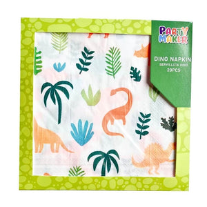 Multicolour dinosaur roars themed party napkins