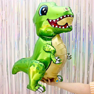 Large 4D Standing Green T-Rex Dinosaur Foil Balloon