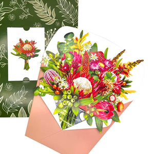 Blooming 3D Pop-Up Australian Native Flower Bouquet in Glass Vase