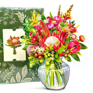 Blooming 3D Pop-Up Australian Native Flower Bouquet in Glass Vase