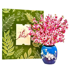 Sakura Pink Cherry Blossom 3D Pop-Up Flower Bouquet in Blue Vase Greeting Card