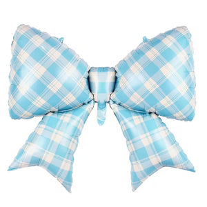 Jumbo Gingham blue Bow Foil Balloon 99×76cm