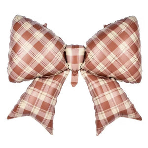 Jumbo Gingham brown Bow Foil Balloon 99×76cm