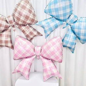 Jumbo Gingham Bow Foil BalloonS 99×76cm Pink brown blue