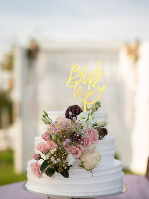 Gold Mirror Acrylic Diamond 'Bride To Be' with Diamond Ring Cake Topper