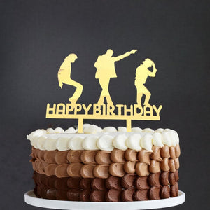 Gold Mirror Acrylic Happy Birthday Script Dancers Cake Topper