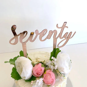 Rose Gold Mirror Acrylic 'Seventy' Cake Topper - Online Party Supplies