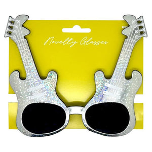 Silver Guitar Shaped Plastic Novelty Glasses