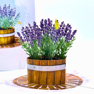 Lavender Flowers in Wooden Bucket 3D Card - Floral Origami Pop Up Card