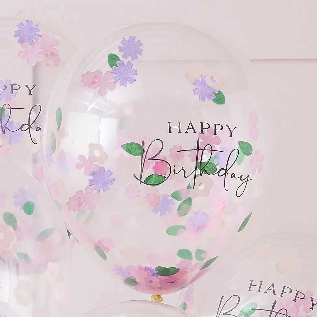Floral Confetti Happy Birthday Balloons 5pk