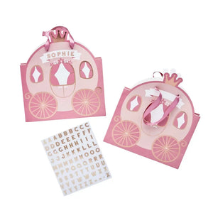 Pink carriage party bags with rose gold sticker sheets and elegant design