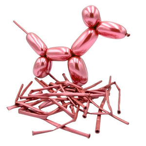 Long Chrome Metallic Latex Party Balloons 10pk red