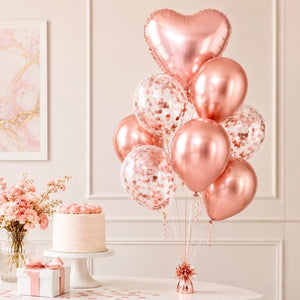 Rose gold heart confetti balloons