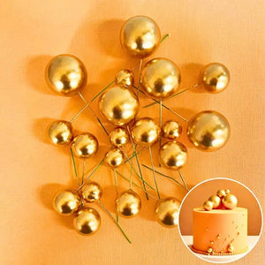 Metallic gold deco foam ball cake topper set