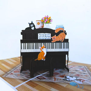 Majestic Musical Cats On Piano Origami Pop Card