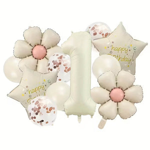 Elegant party balloon set with rose gold confetti and white sand latex age 1