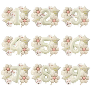 Matte Cream Happy Birthday Balloon Bundle with 40" number foil balloons from 1 to 9