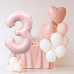 Matte Pink Birthday Balloon Bundle 18pk – Number 3 & Heart Foil Balloons