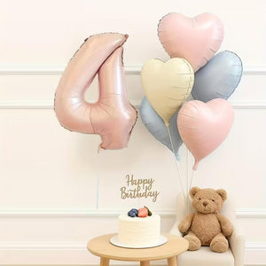 7pcs heart balloon bundle with jumbo number foil balloon number 4