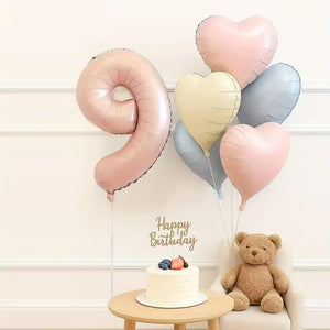 7pcs heart balloon bundle with jumbo number foil balloon age 9