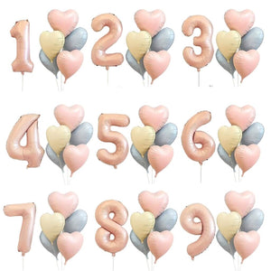 7pcs heart balloon bundle with jumbo number foil balloon