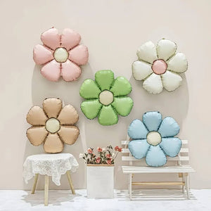 Matte Pink blue green cream Daisy Flower Foil Balloons for floral garden party decor