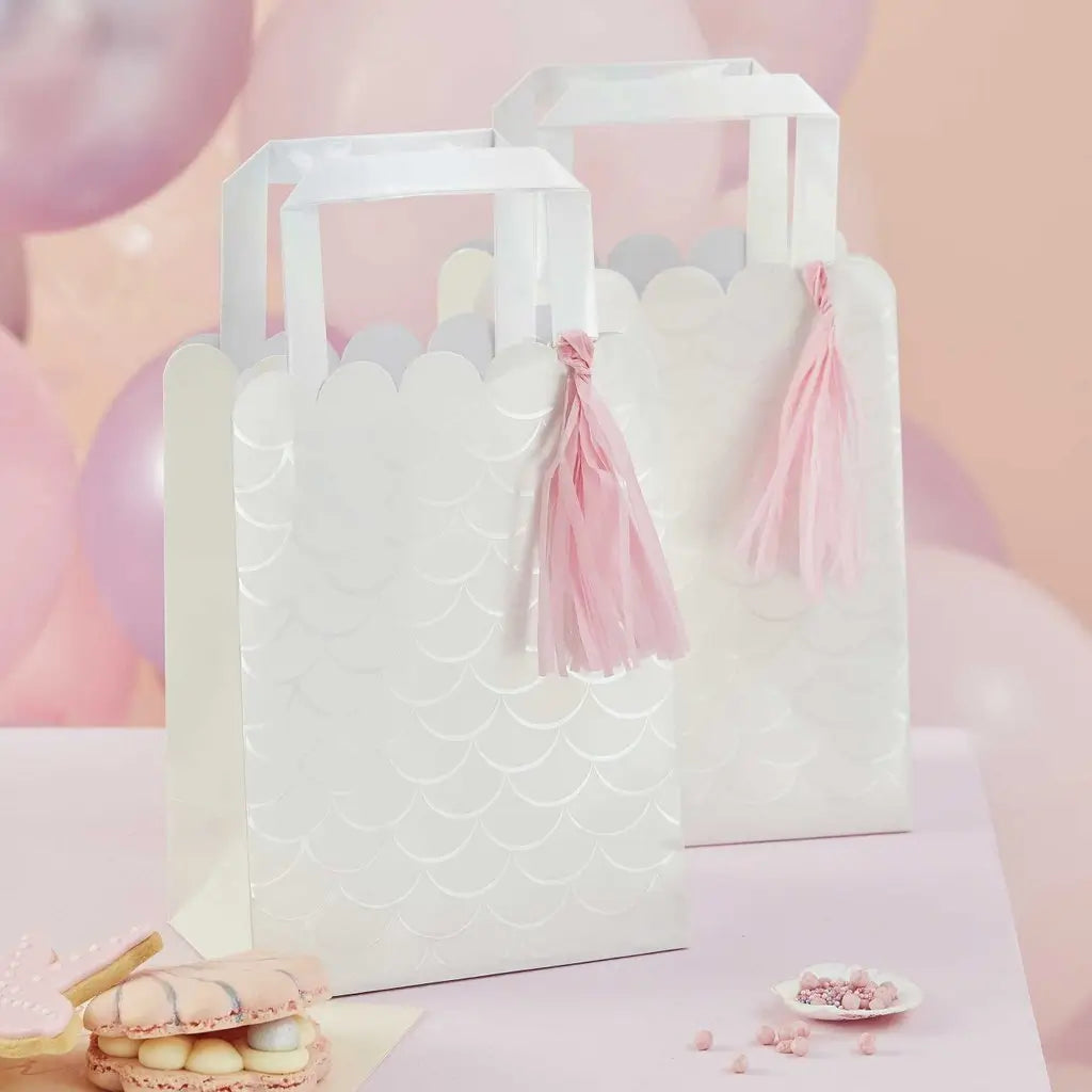 Iridescent and Pink Party Bags with Tassels 5pk