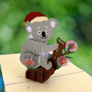 Handmade 3D Christmas Koala Bear Pop Up Card - Australian Native Animal Pop Up Cards