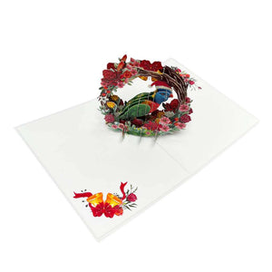 Rainbow Lorikeet in Native Flower Wreath 3d Pop up  christmas greeting Card