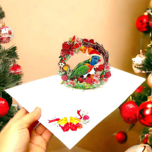 Rainbow Lorikeet in Native Flower Wreath 3d Pop up  christmas greeting Card