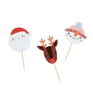 Festive Friends Christmas cupcake toppers with Santa, reindeer and snowman for holiday parties