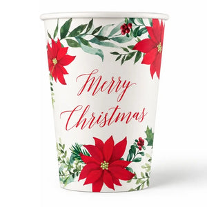 Red floral Christmas party cup with holly and berries
