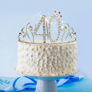 Metal Silver Rhinestone Age 40 with Little Crown Tiara