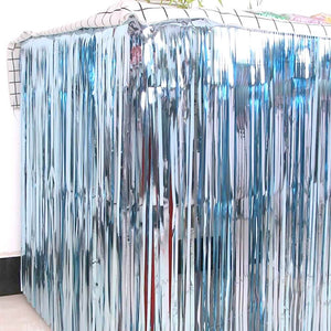 Metallic Blue Foil Fringe Table Skirt