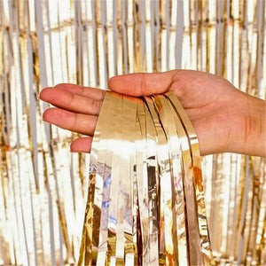 1m x 2m Metallic champagne gold Tinsel Foil Fringe Rain Curtain