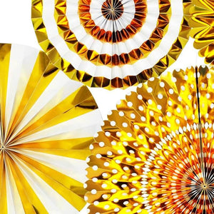 Metallic Gold Hanging Decorative Paper Fan 4 Pack
