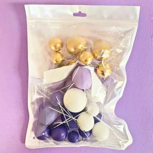 Purple white and gold deco foam ball cake topper set