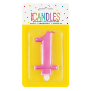 Metallic Hot Pink Number Age 1 1st Birthday Candle cake decorations
