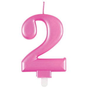 Metallic Hot Pink Number Age 2 2nd Birthday Candle cake decorations