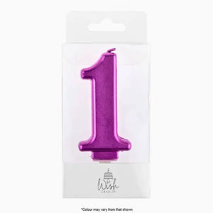 Pink metallic number 1 birthday candle topper decoration