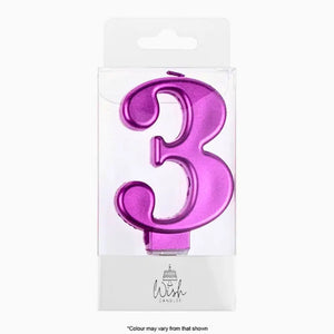 Pink metallic number 3 birthday candle topper decoration