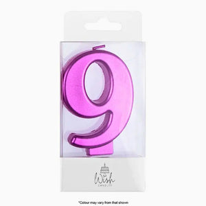 Pink metallic number 9 birthday candle topper decoration