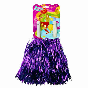 Purple metallic pom poms for cheerleader costume and dance performance